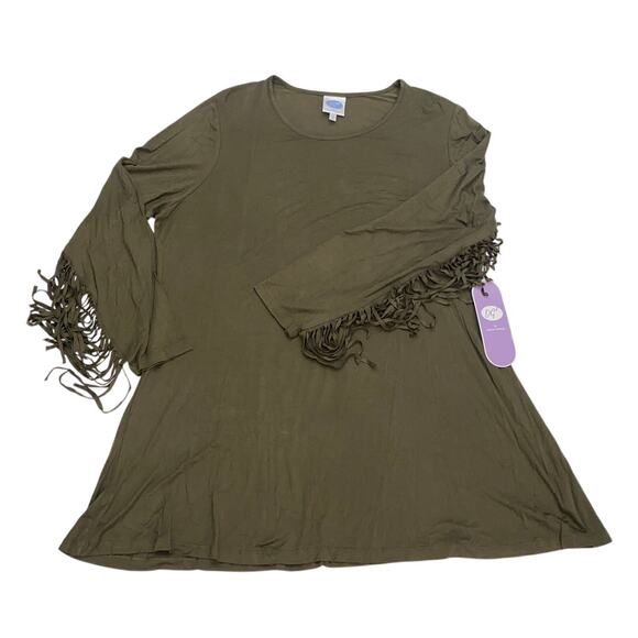 DG2 Green Shirt Fringe 2X Long Sleeve Tunic Western Cowgirl Rodeo Diane Gilman - Picture 1 of 10